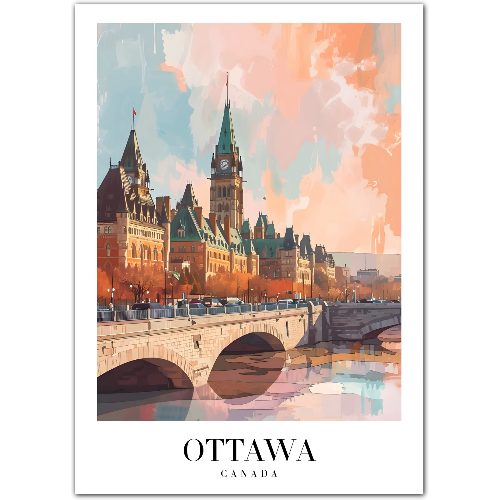 Historic Ottawa Art Print – Parliament Buildings & Canal Views in Autumn