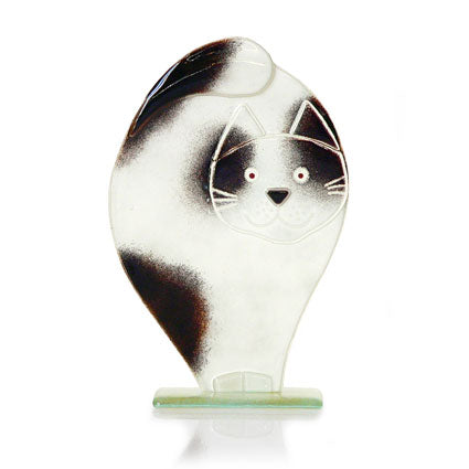 Large White and Black Glass Cat