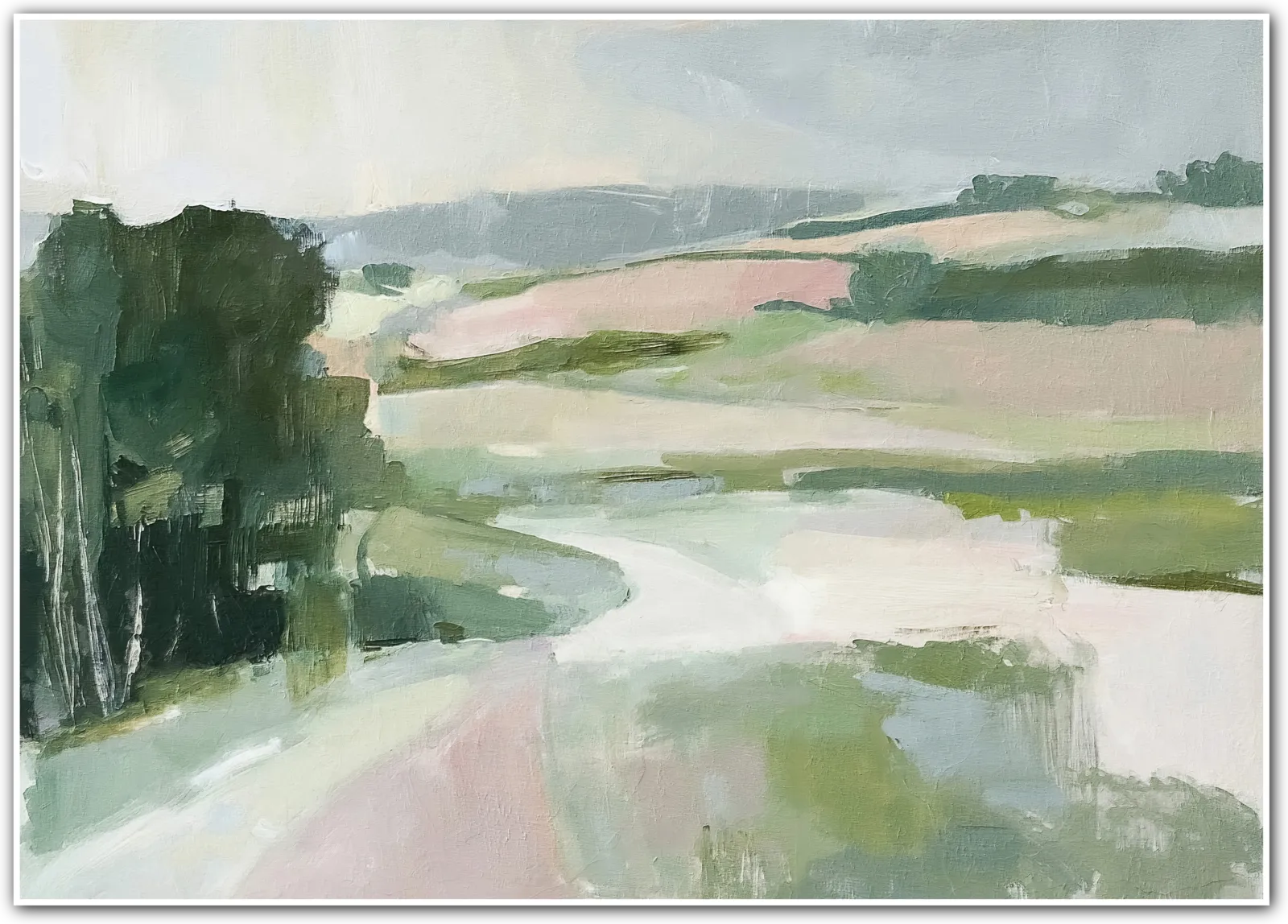 Hedgerow Morning – Soft Greens Along the Lane