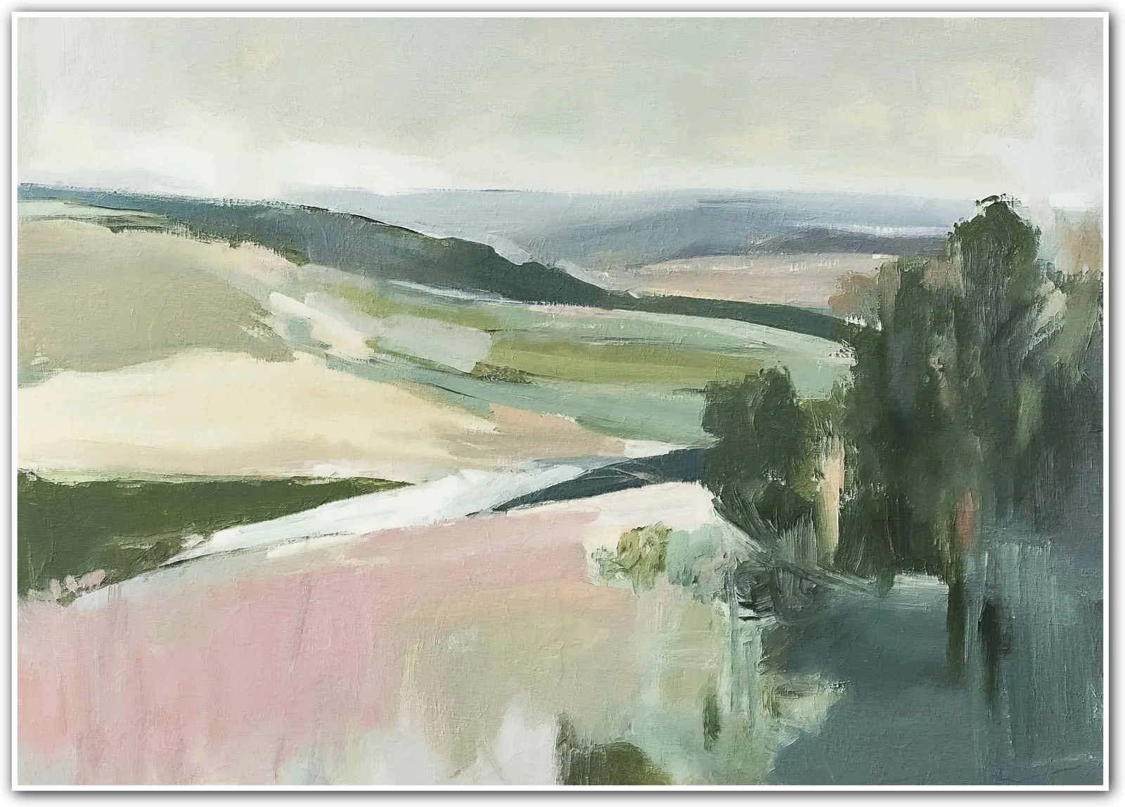 Fields After Rain – Dreamlike Hills in Muted Pastel Hues