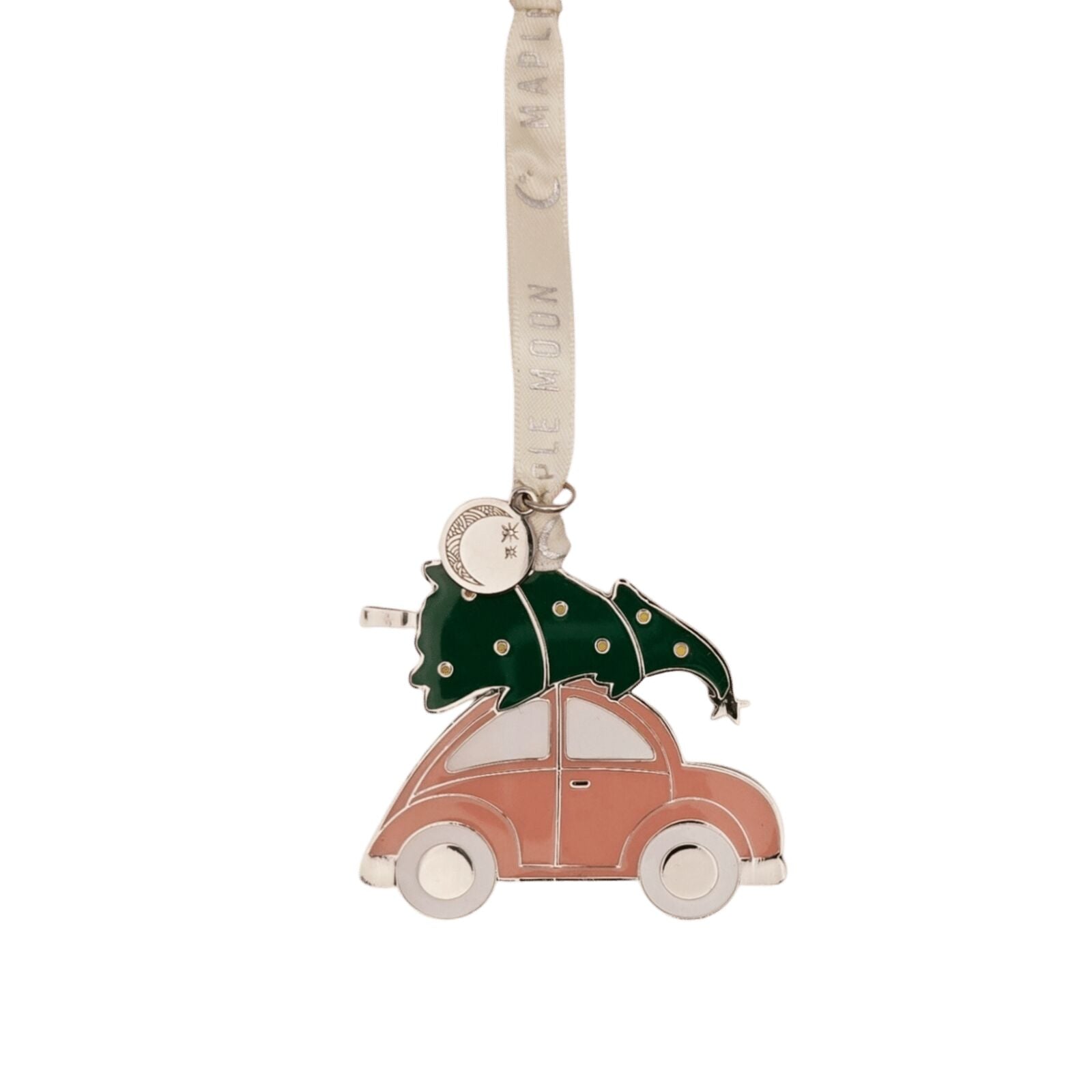 Pink Enamel Car with Christmas Tree Decoration