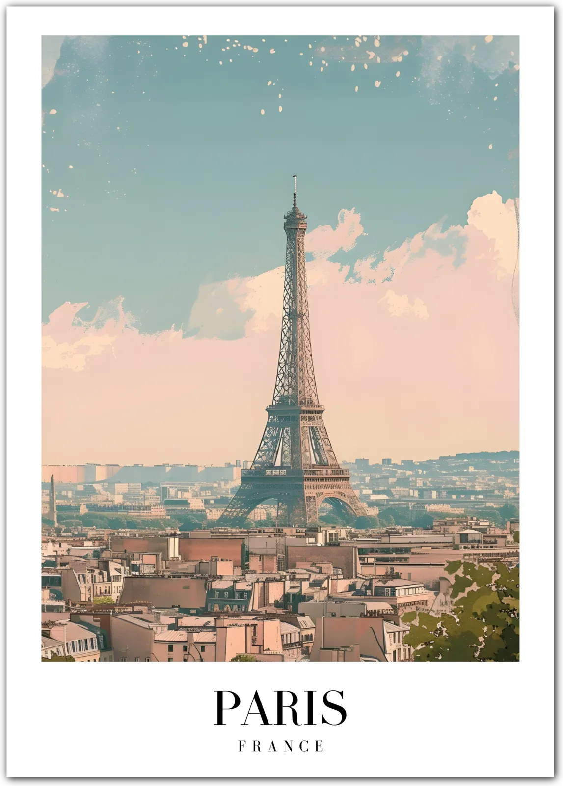 Elegant Paris Skyline Art Print – Eiffel Tower in Soft Pastels