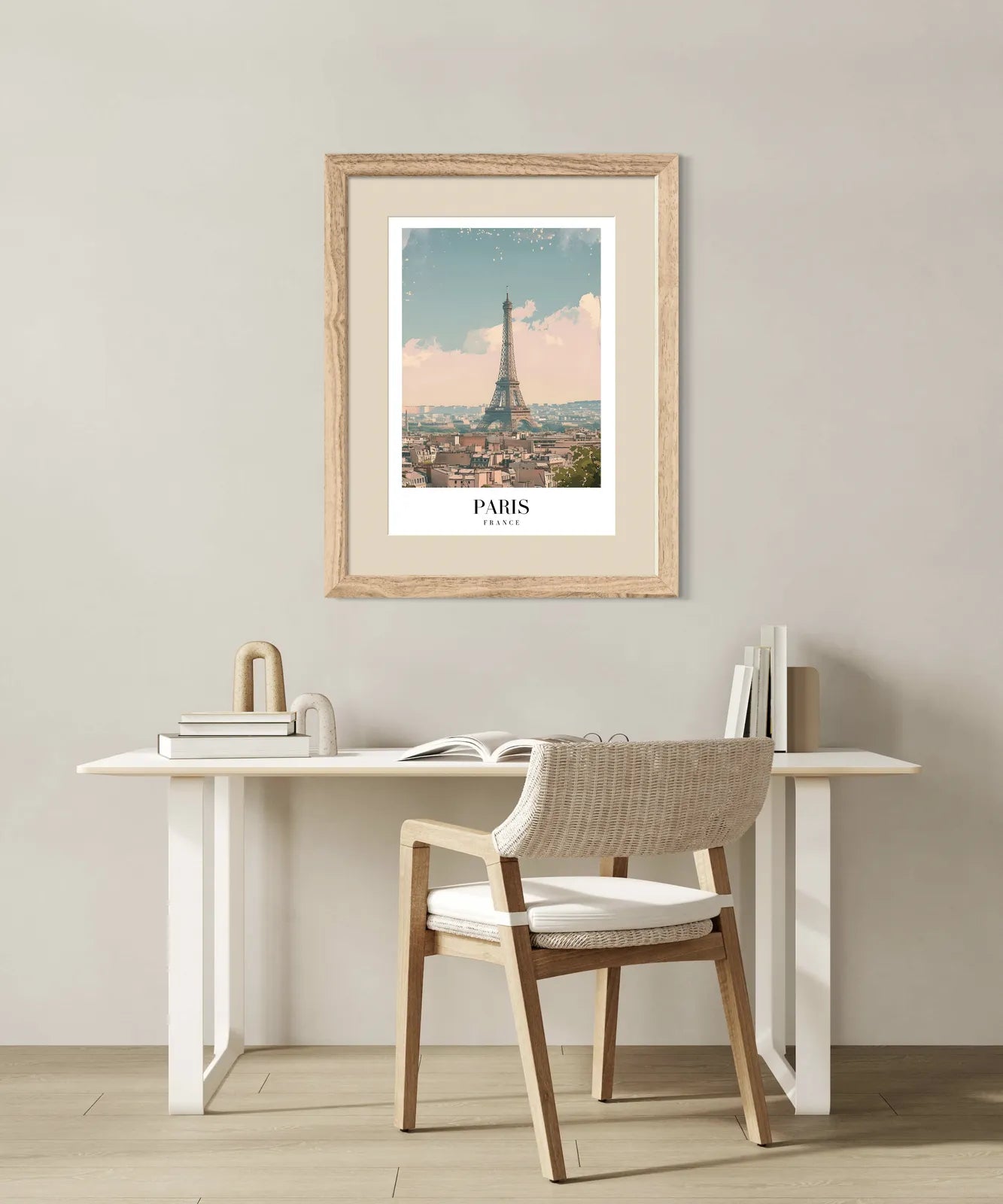 Elegant Paris Skyline Art Print – Eiffel Tower in Soft Pastels