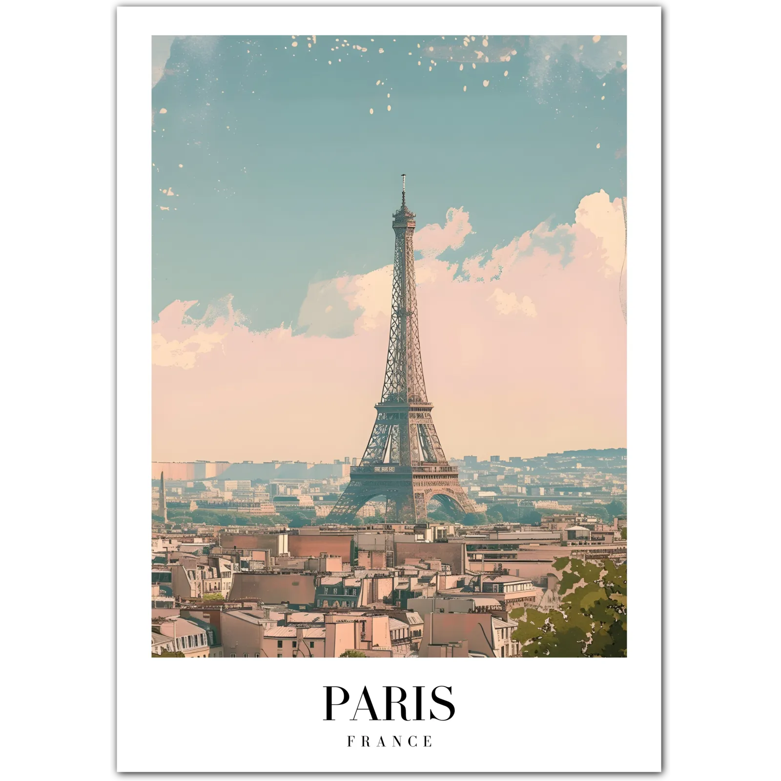 Elegant Paris Skyline Art Print – Eiffel Tower in Soft Pastels