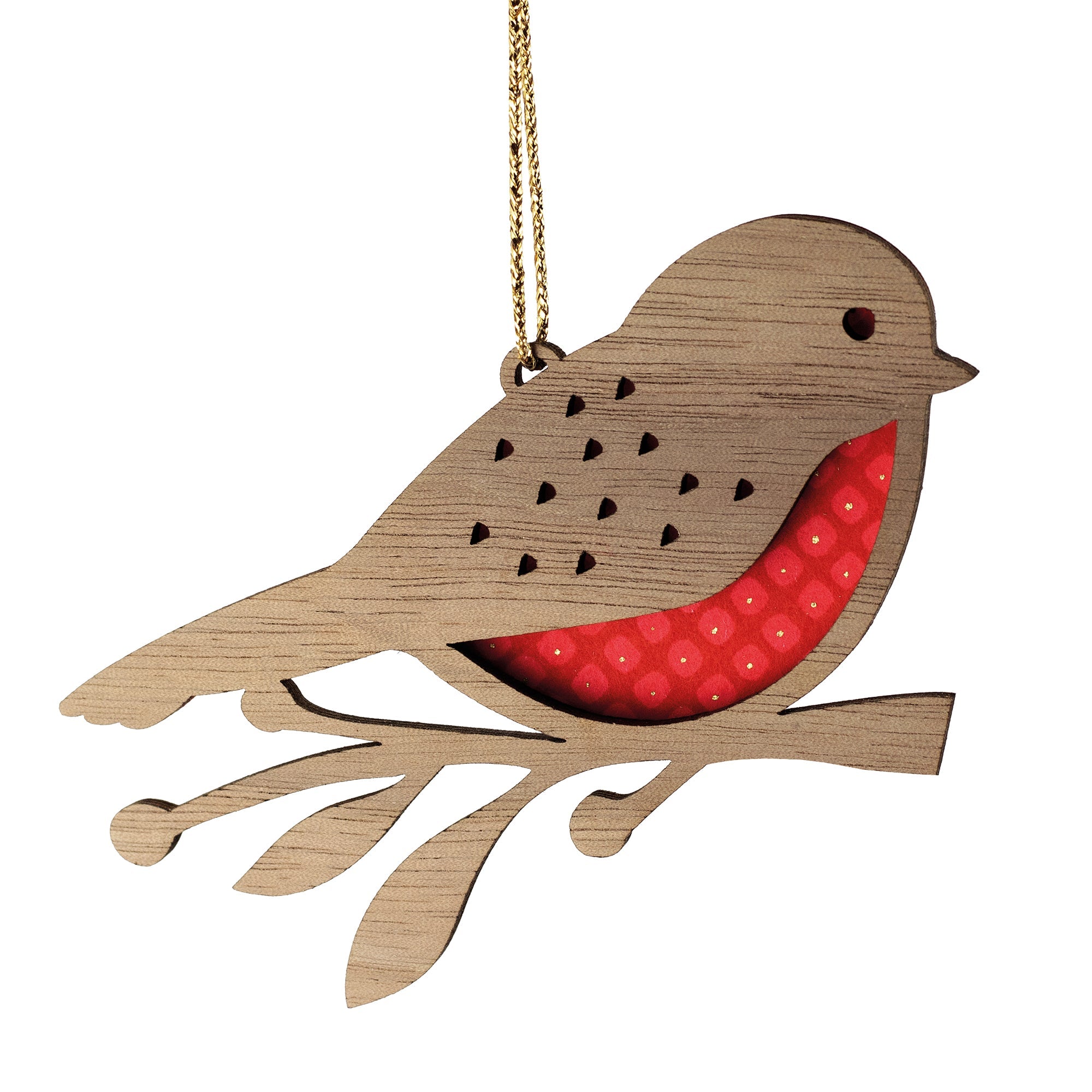 Wooden Robin Decoration with Red Fabric Breast