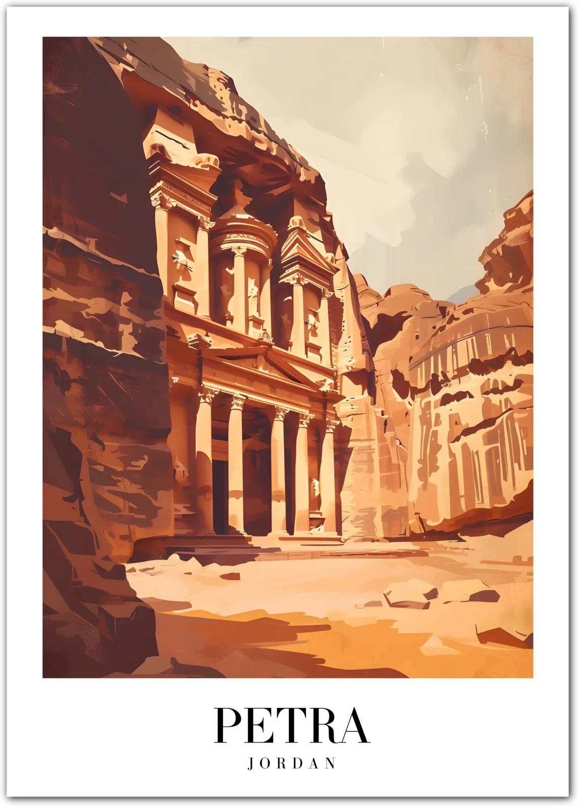 Majestic Petra Art Print – Vintage Exploration of Jordan’s Ancient City