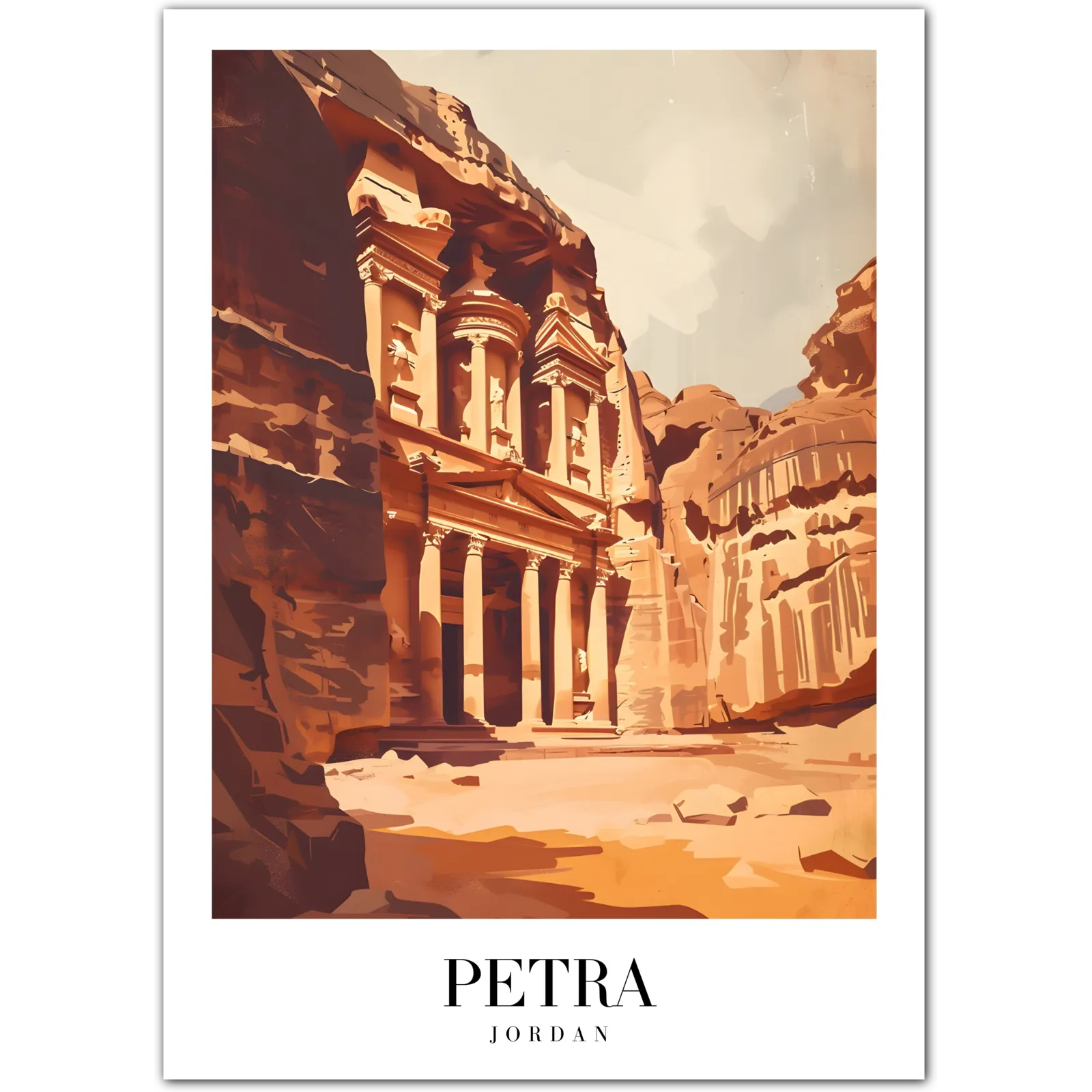 Majestic Petra Art Print – Vintage Exploration of Jordan’s Ancient City