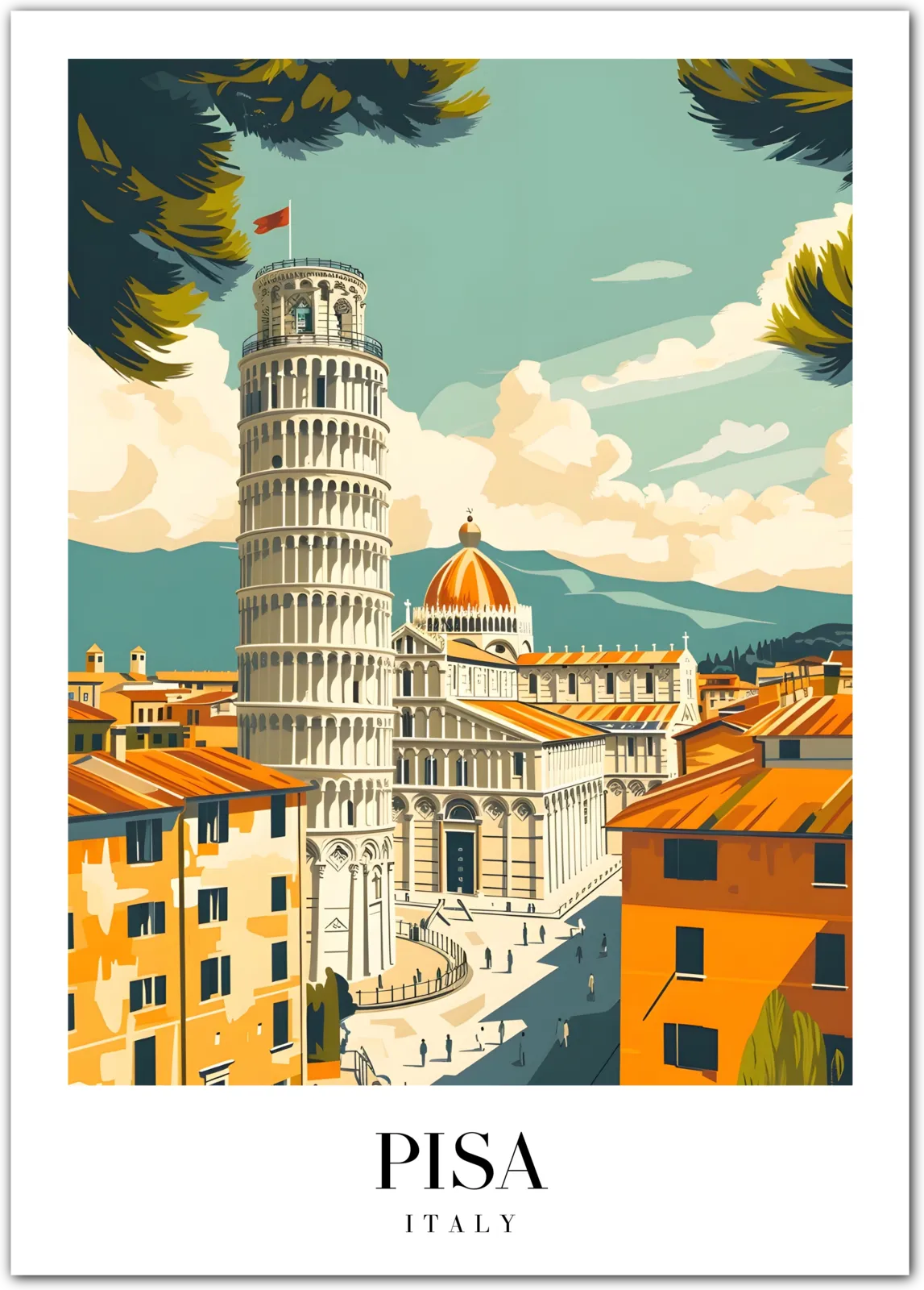 Iconic Leaning Tower of Pisa Art Print – Vintage Italian Landmark