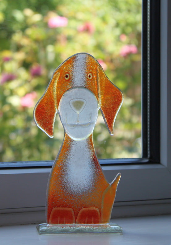 Adorable Poppy The Dog Fused Glass Figurine On Window Sill