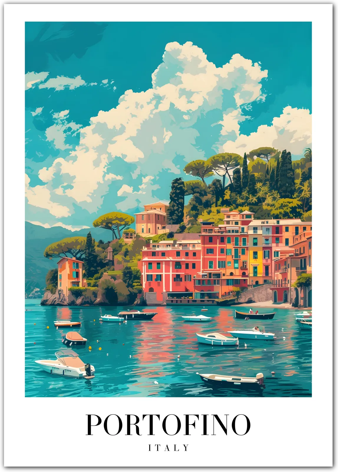 Portofino’s Coastal Charm: Colourful Italian Village Art Print