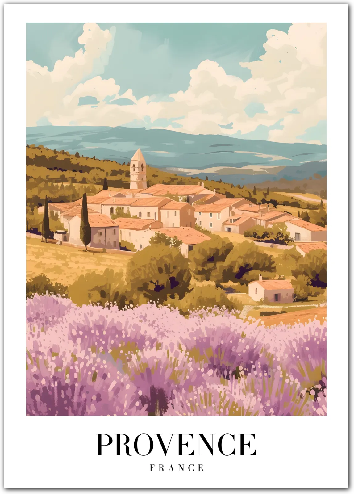 Lavender Fields of Provence: Tranquil French Countryside Art Print