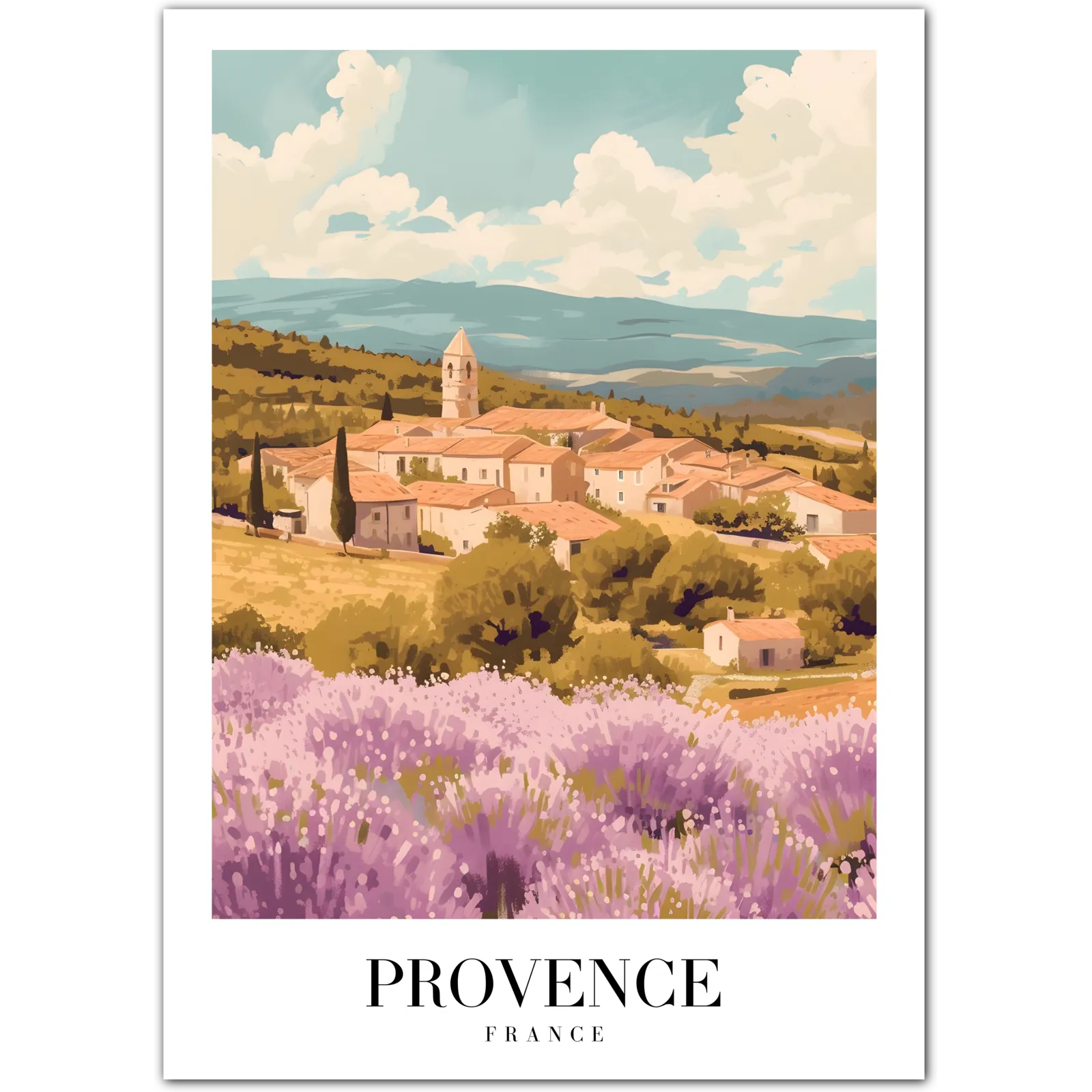 Lavender Fields of Provence: Tranquil French Countryside Art Print