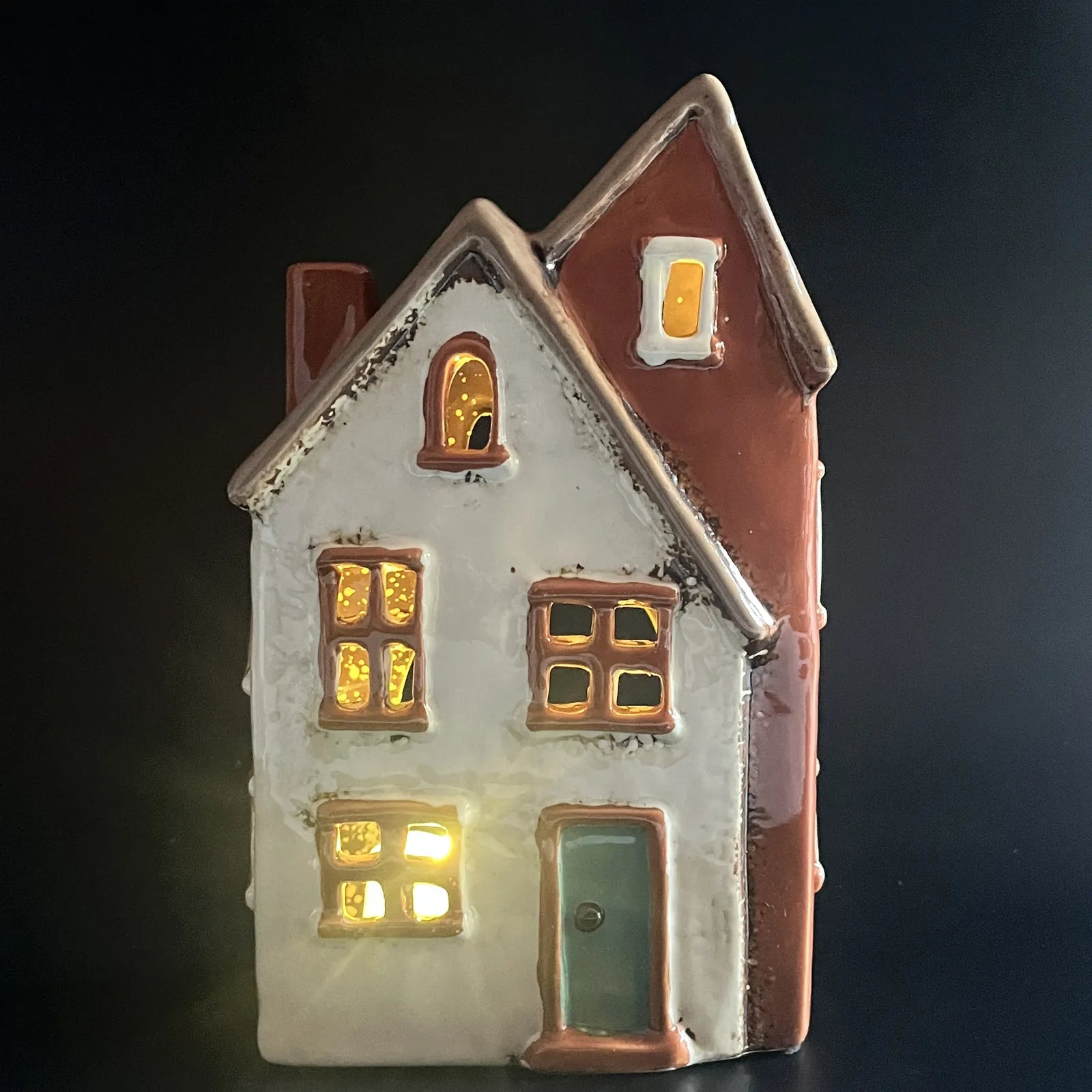 Cream and Brown Ceramic Tealight and Incense Cone House