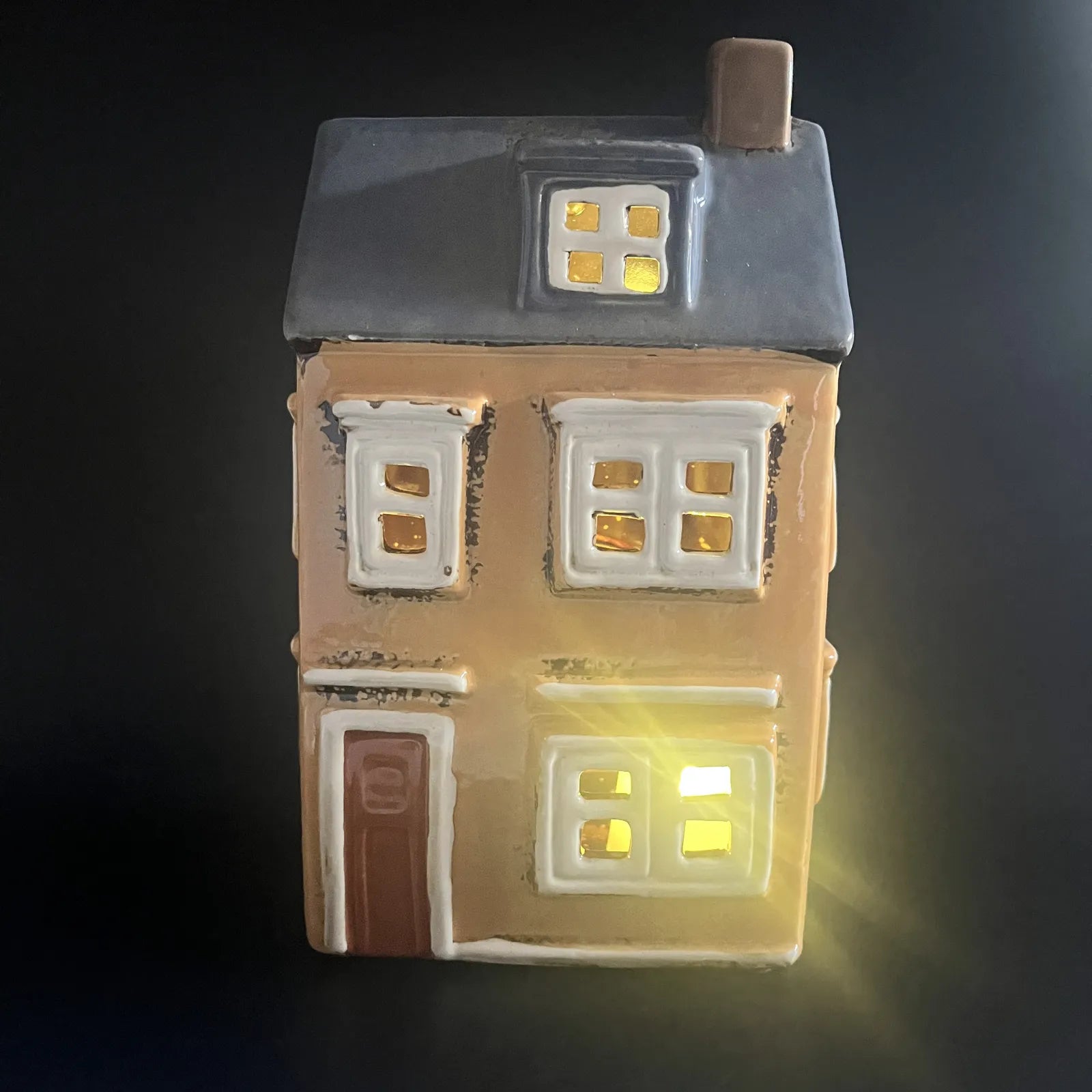 Yellow Ceramic Tealight and Incense Cones House with Red Door