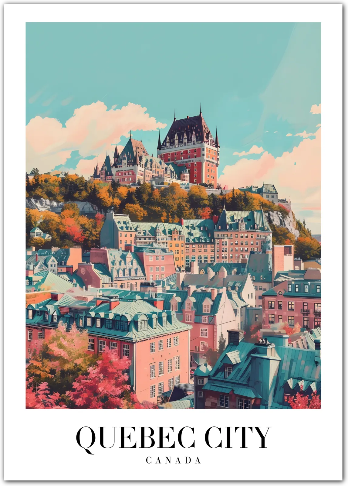 Historic Quebec City: Majestic Castle & Scenic Autumn View Art Print