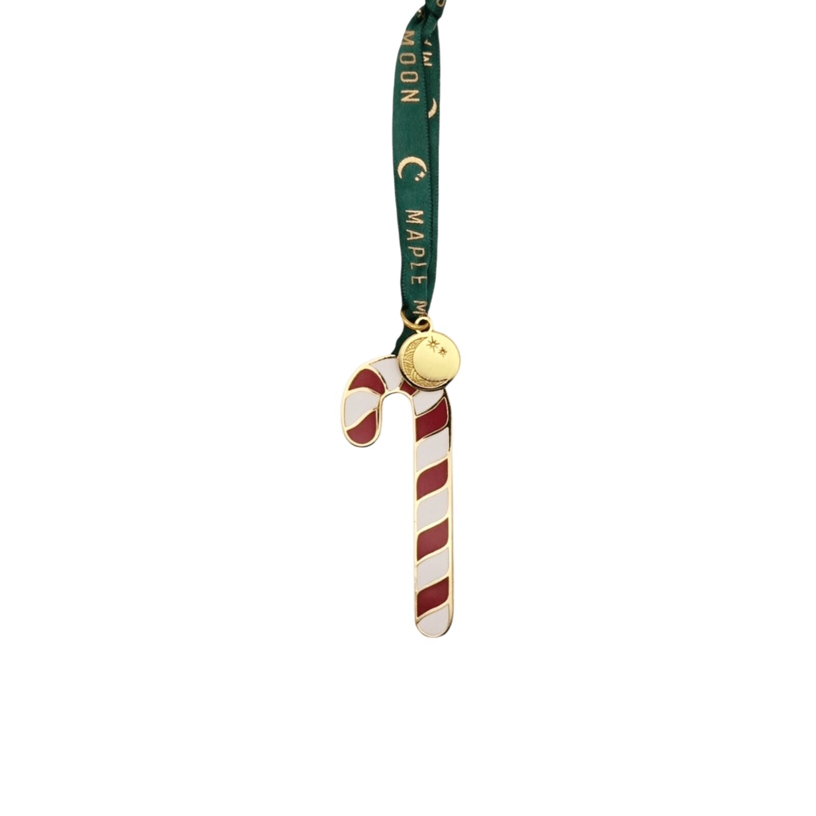 Gold Enamel Red and White Candy Cane Christmas Tree Decoration