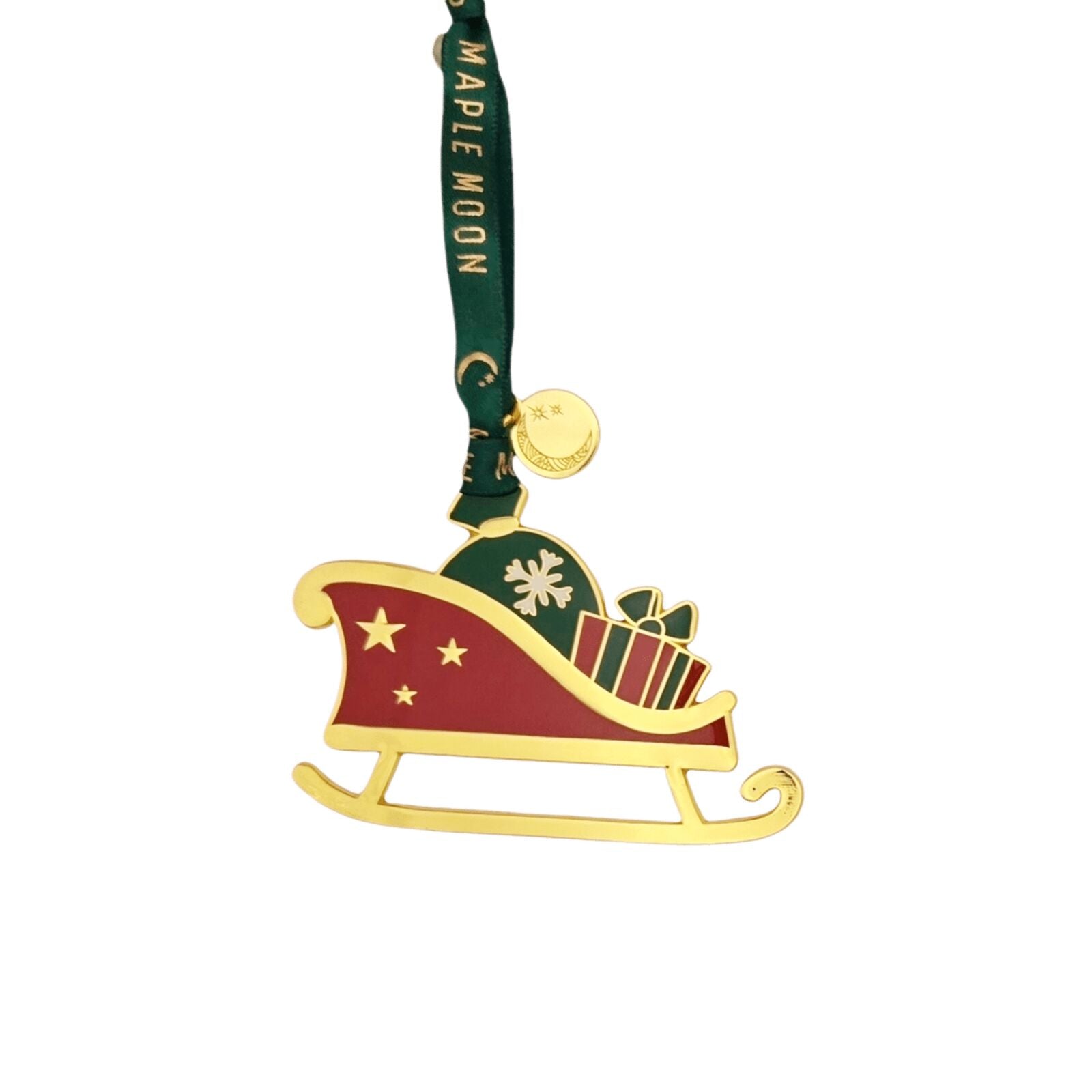 Gold Enamel Christmas Sleigh with Presents Tree Decoration