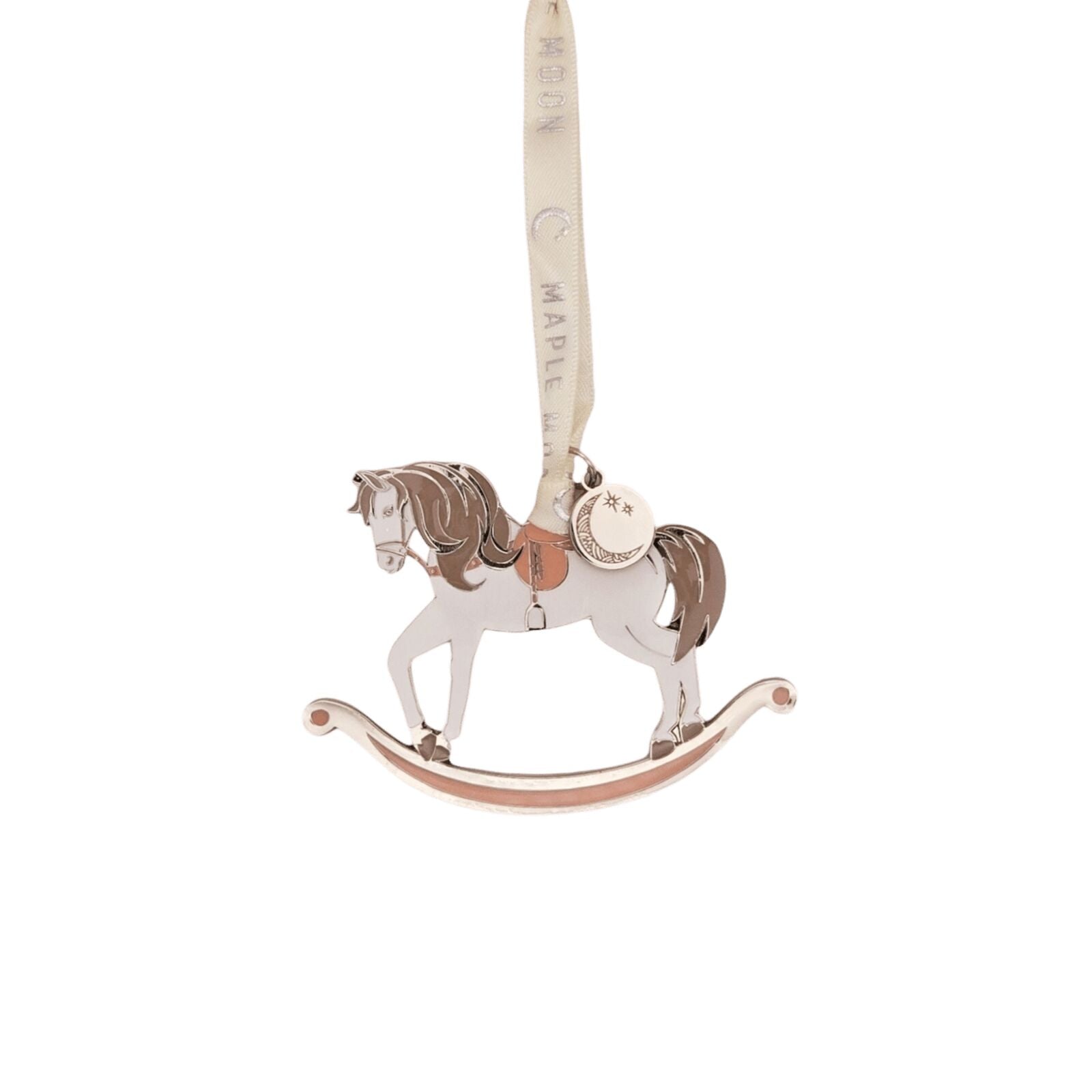 Silver and Pink Enamel Rocking Horse Christmas Tree Decoration