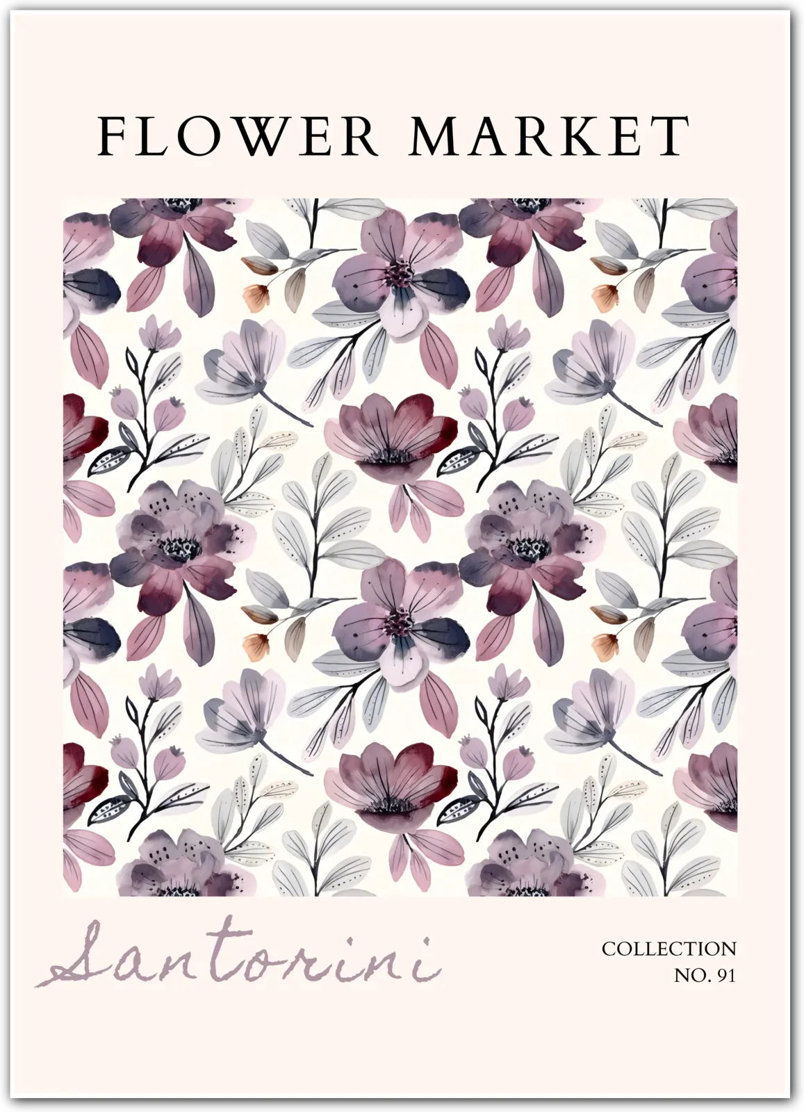 Santorini Sunset Leaves – Mid-Century Floral Abstract