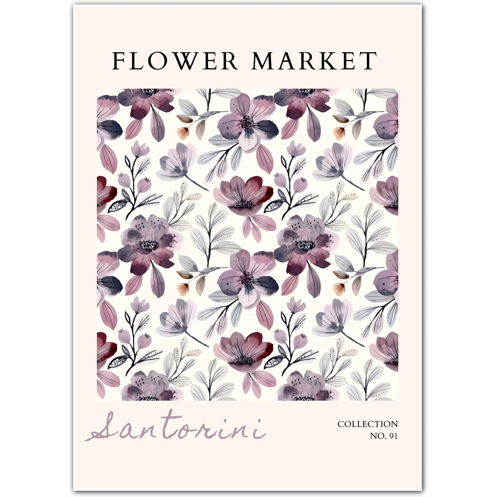 Santorini Sunset Leaves – Mid-Century Floral Abstract