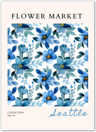 Seattle Petals – Cool Blue Watercolour Floral Print