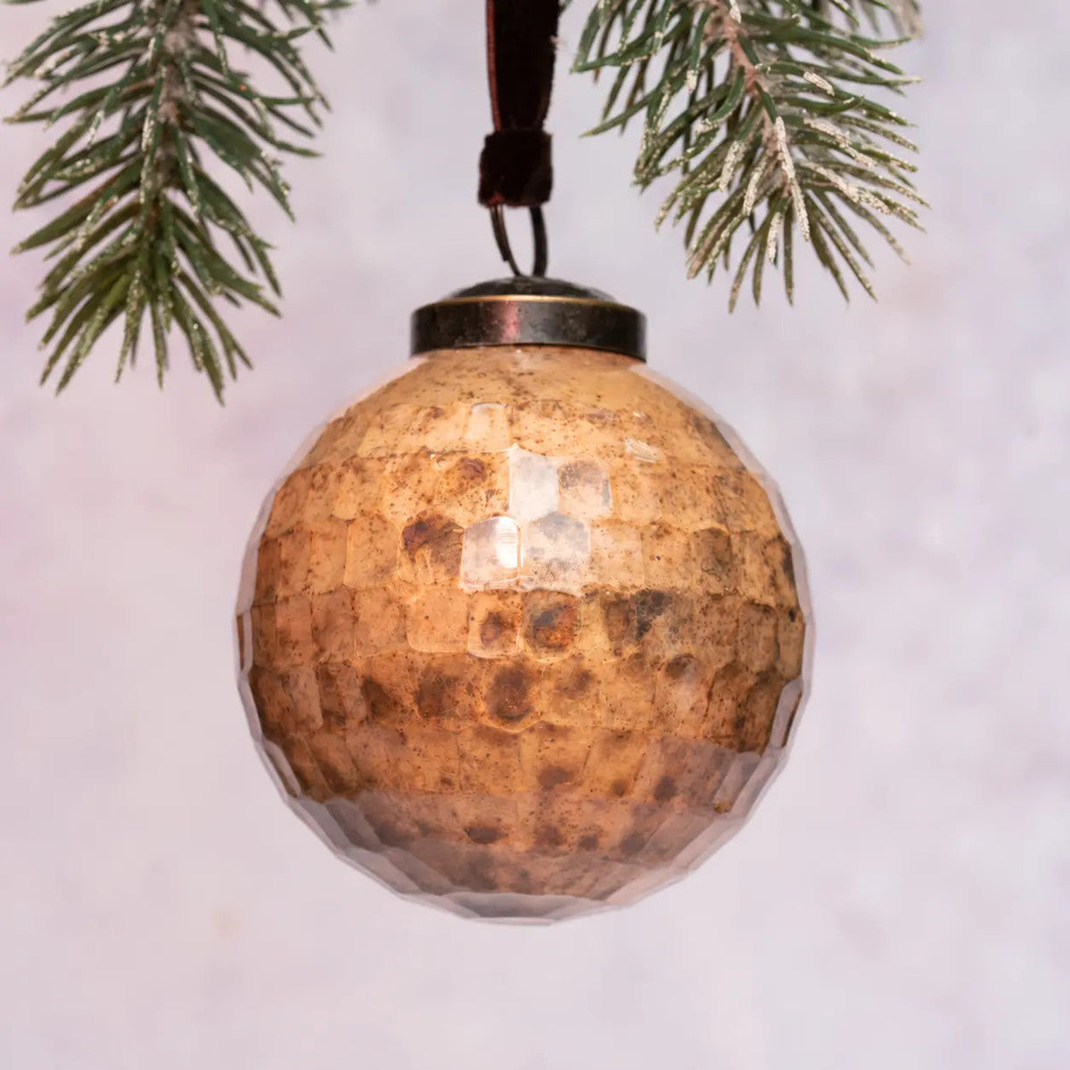 Antique Straw Gold Cut Glass Christmas Bauble