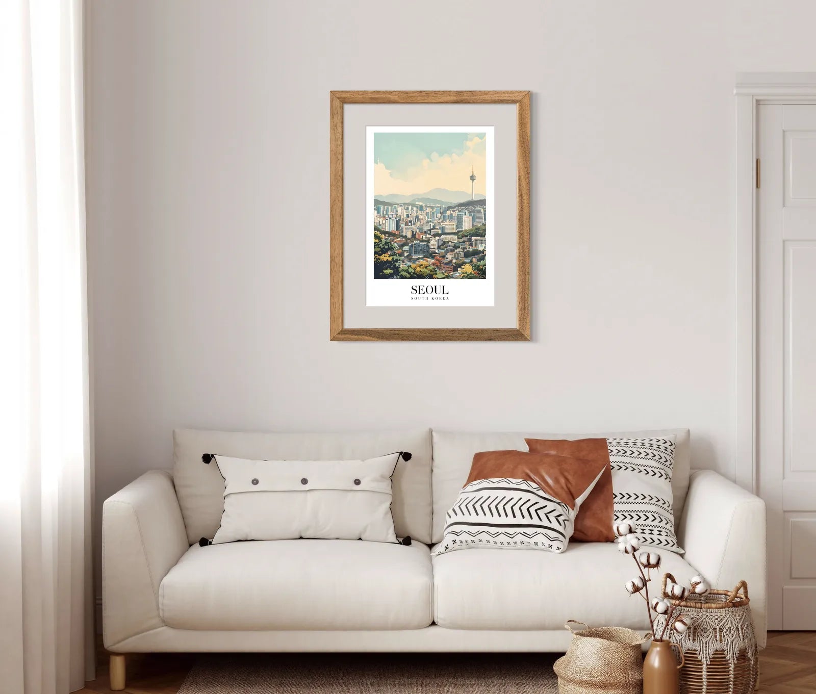Serene Seoul: A Stunning Cityscape Blending Modern & Nature Art Print