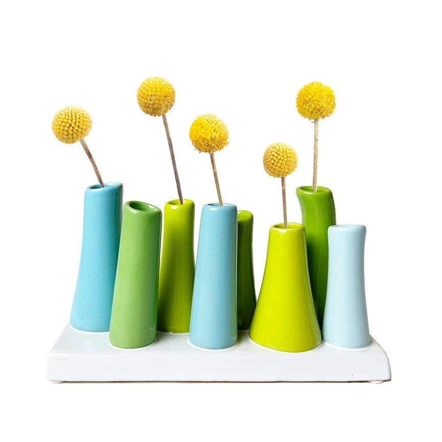 Set Of 8 Scout Blue Tube Bud Vases