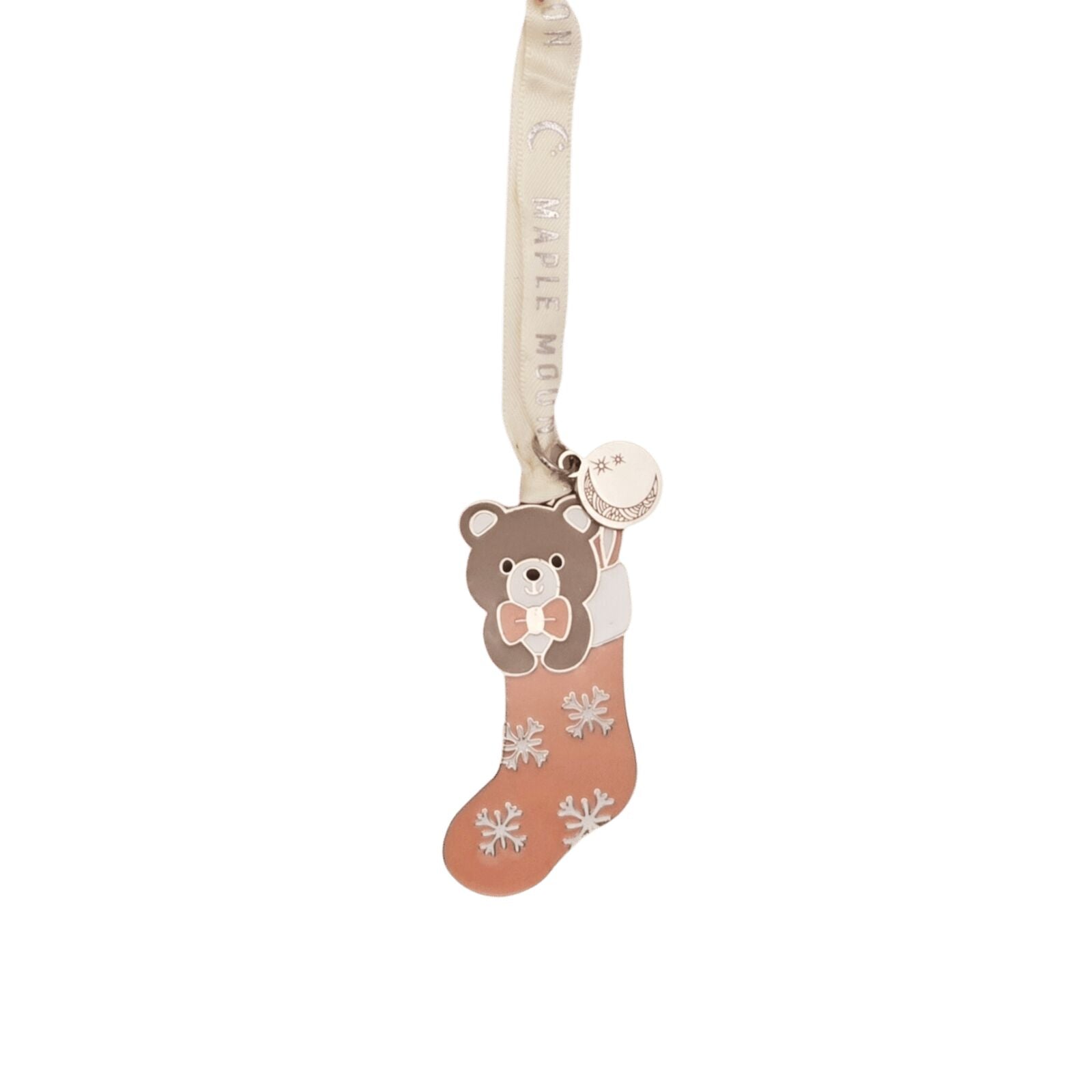 Teddy Bear in Stocking Pink Enamel Christmas Decoration