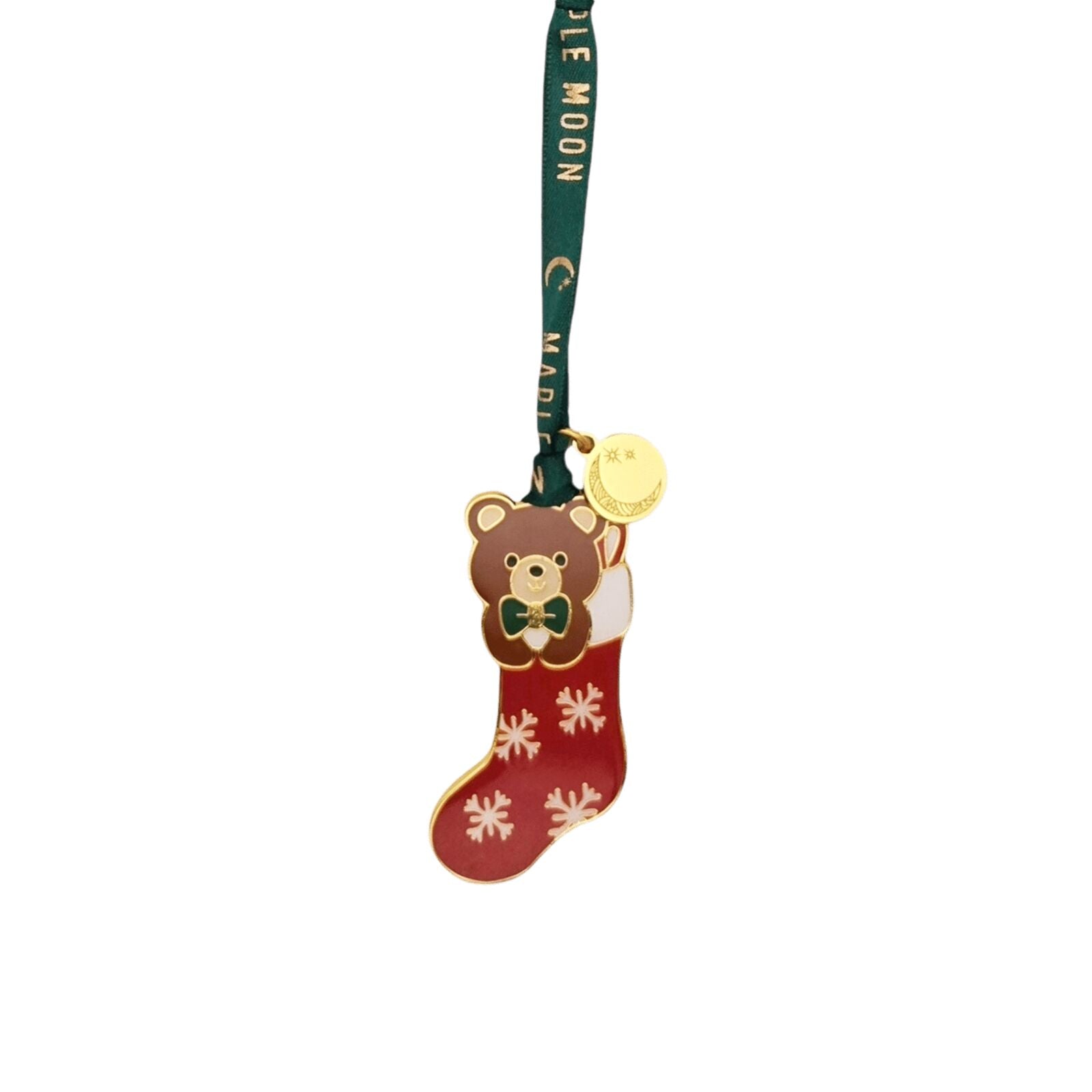 Gold Enamel Teddy in Christmas Stocking Tree Decoration