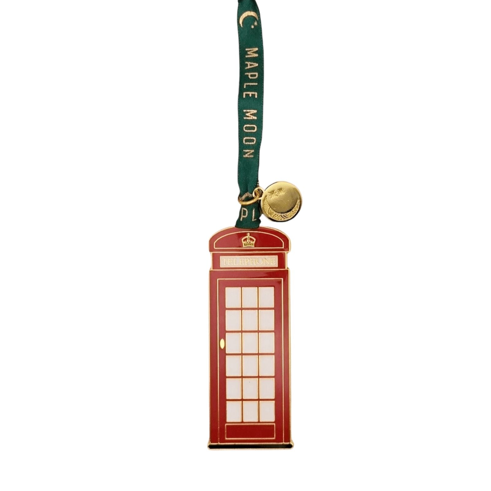 Gold Enamel Red Telephone Box Christmas Tree Decoration