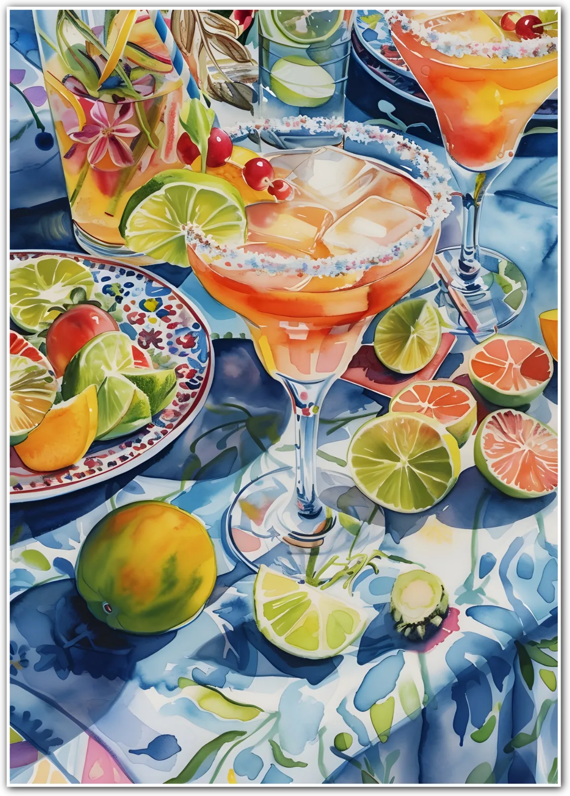 Vibrant Cocktail Celebration – Watercolour Art Print