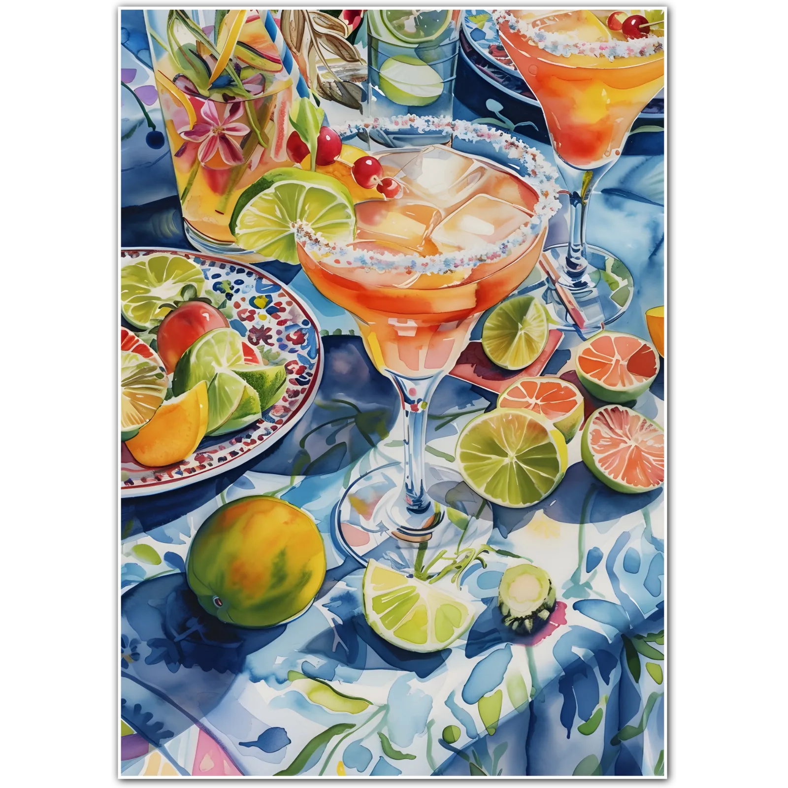 Vibrant Cocktail Celebration – Watercolour Art Print