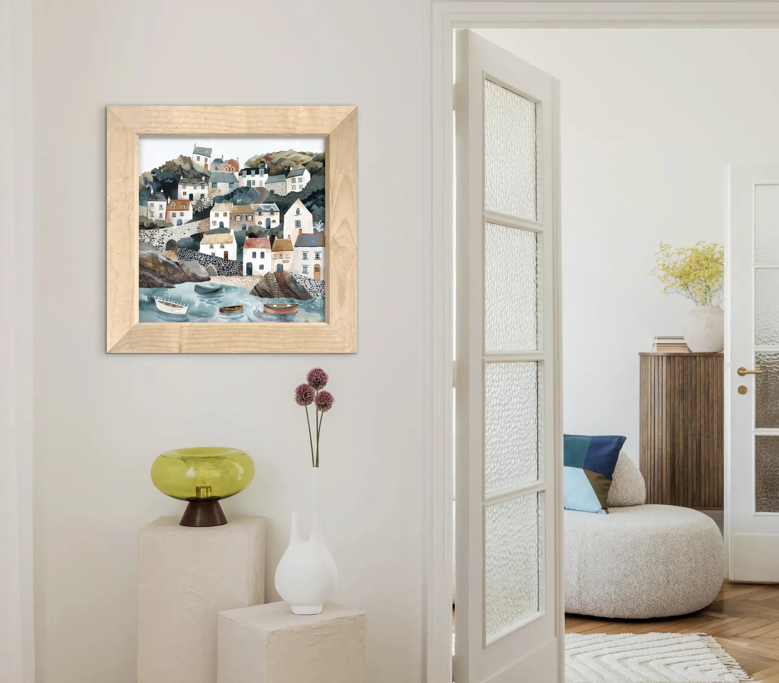 Charming Coastal Village: Idyllic Nautical Art Print