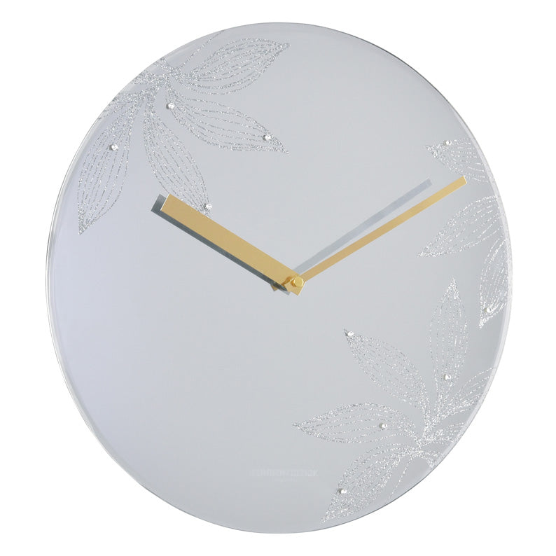 Leaf Design Round Glitter Wall Clock