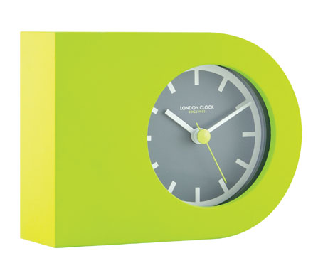 Lime Green Rubberised Mantel Clock With Grey Rim