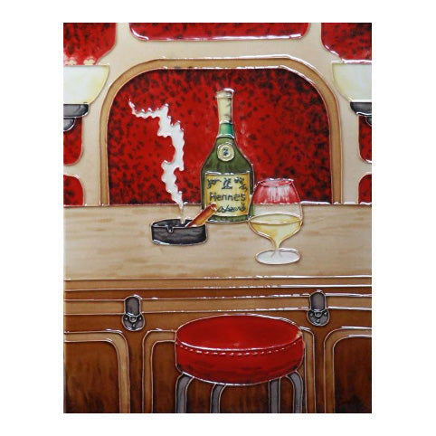 Bar Scene Hand Painted Ceramic Tile