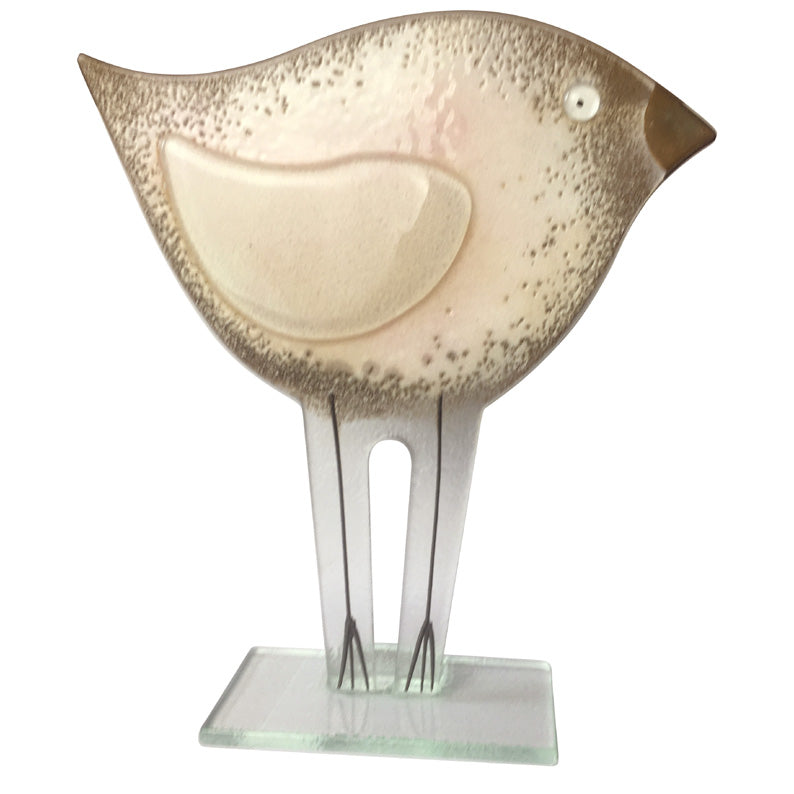 Hand Crafted Fused Glass Bird In Tones Of Pink