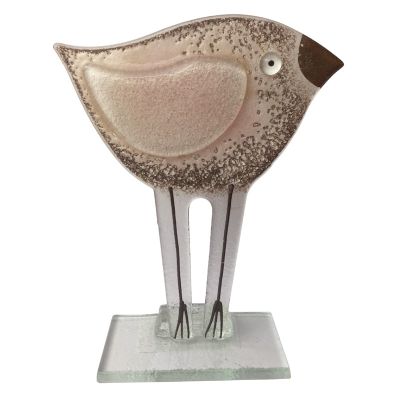 Hand Crafted Fused Glass Baby Bird In Tones Of Pink