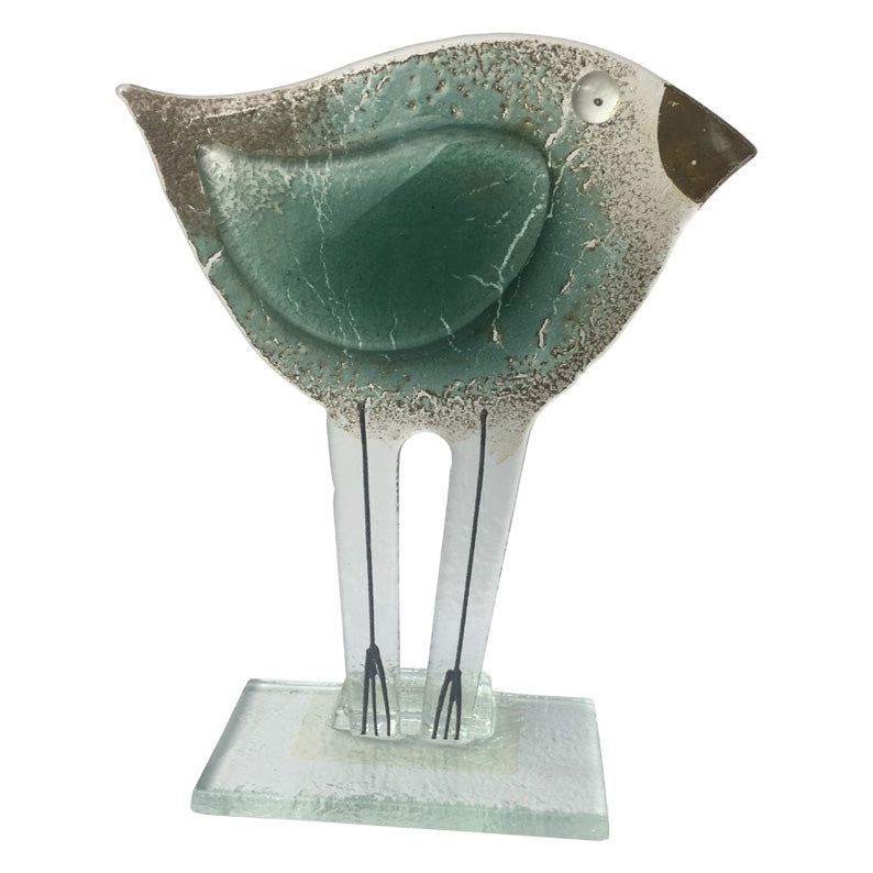 Fused Glass Baby Bird In Teal Tones
