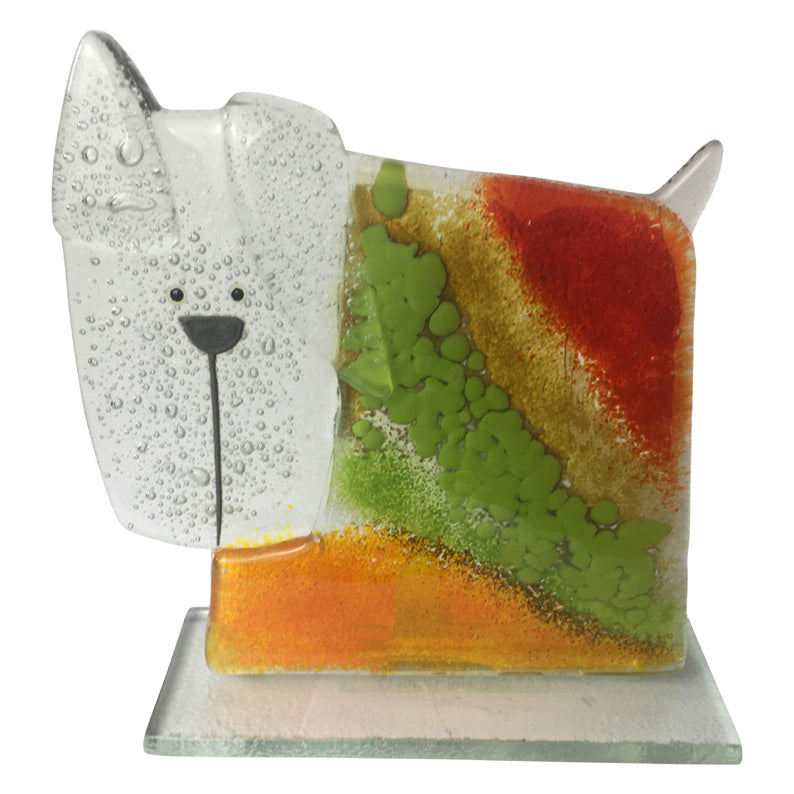 Green And Red Small Glass Dog Ornament