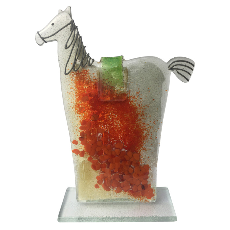 Small Green And Red Hand Made Glass Horse Ornament