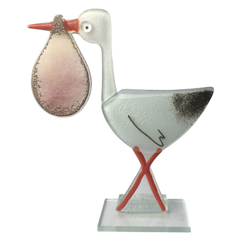 Baby Pink Stork Fused Glass Ornament