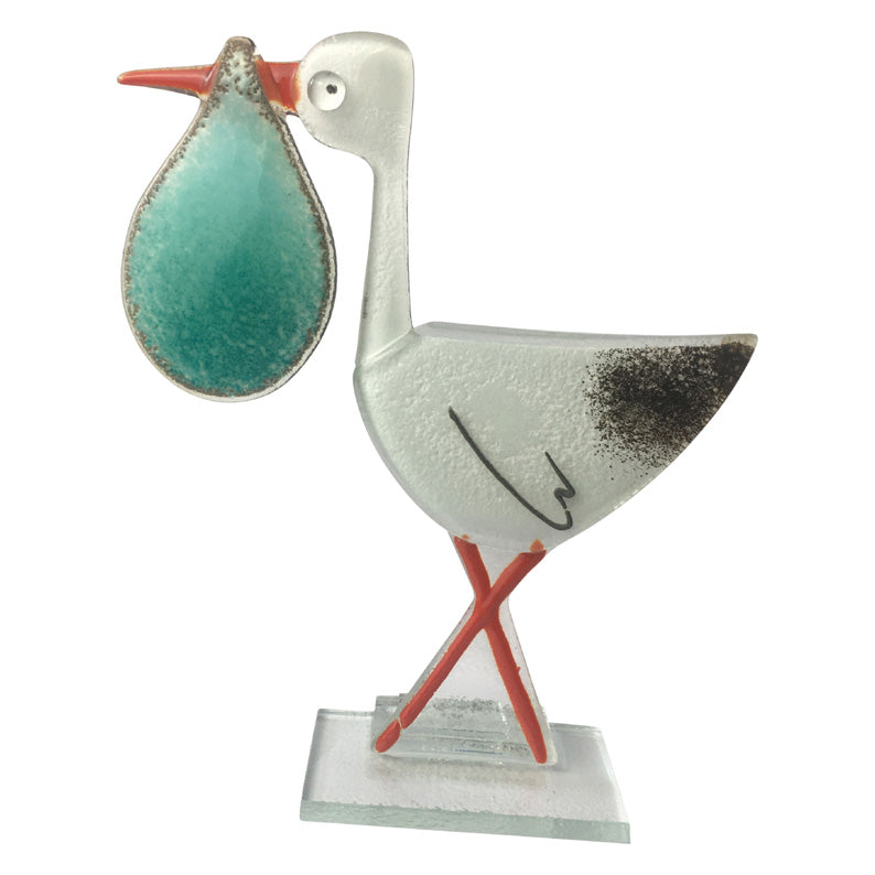 Baby Blue Stork Fused Glass Ornament