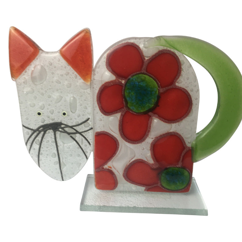 Fun Floral Glass Cat - Small Size