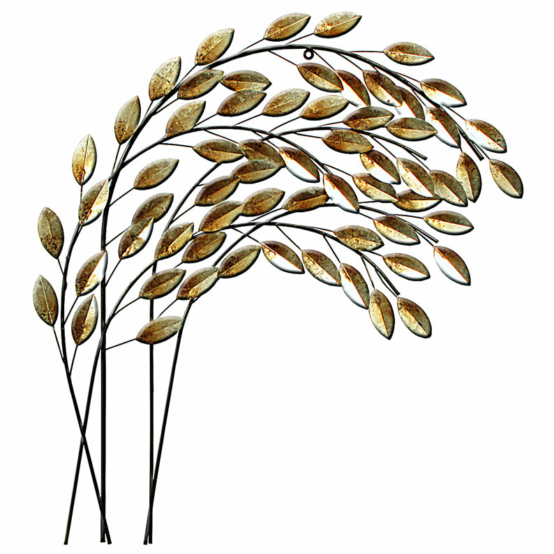 Silver Leaves Blowing In The Wind Metal Wall Art