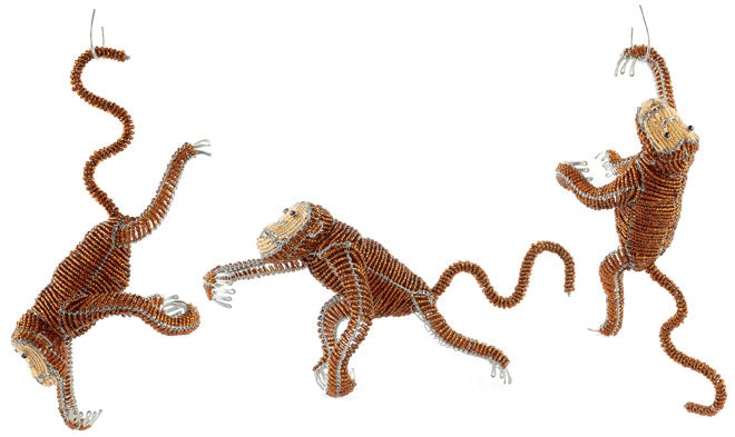 Handmade Beadworkx Hanging Monkey Sculpture