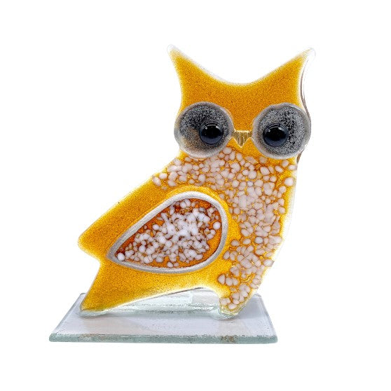 Sunshine Yellow Fused Glass Owl