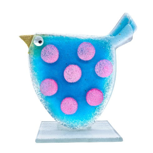 Cute Glass Bird Ornament In Blue And Pink