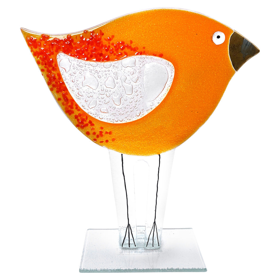Marmalade Orange Fused Glass Bird Ornament